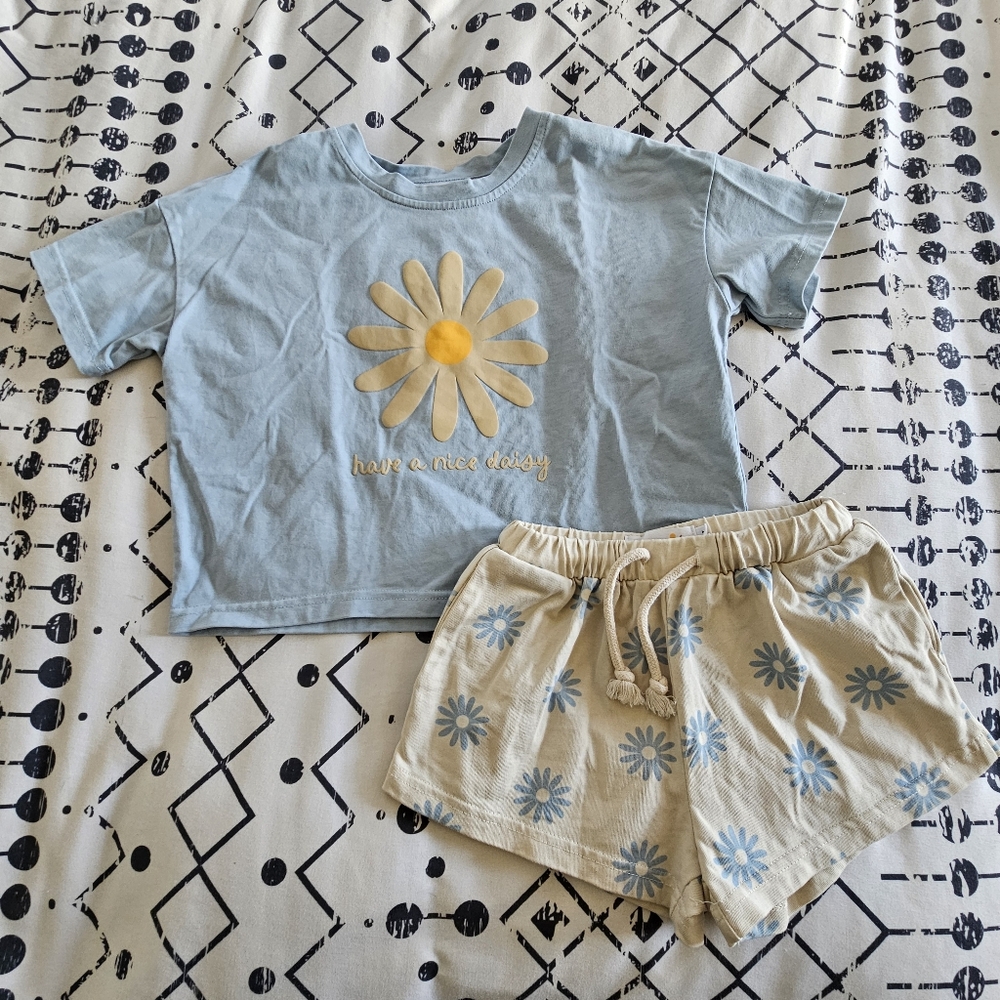 Sunnyside Daisy Print Graphic Matching Cotton Short Set, Size 6T